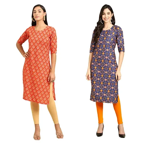 Stylish Crepe Printed Straight Kurta - Pack Of 2 Vol 8