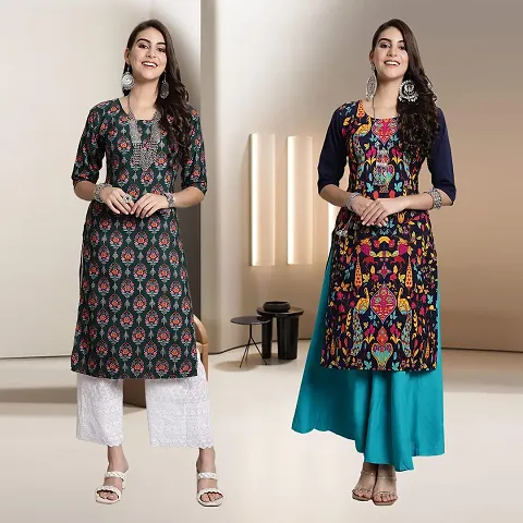 Fancy Straight Crepe Kurti - Pack Of 2