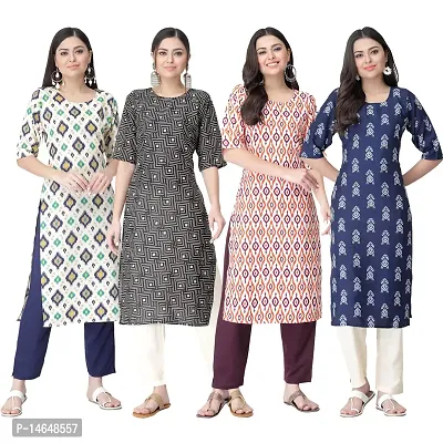 New Crepe Combo Printed Kurtis For Women Pack Of 4-thumb0