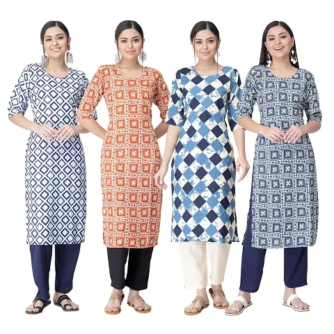 Pack Of 4- Crepe Printed Kurtis