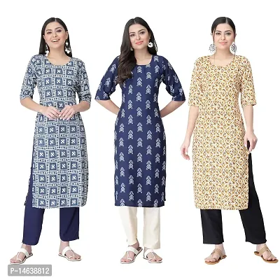 New Crepe Combo Printed Kurtis For Women Pack Of 3-thumb0