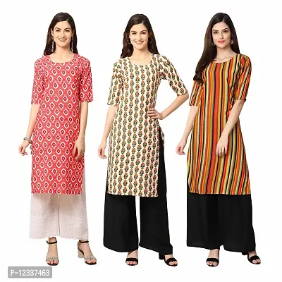 Elite Crepe Printed Straight Stitched Kurta For Women- Pack Of 3