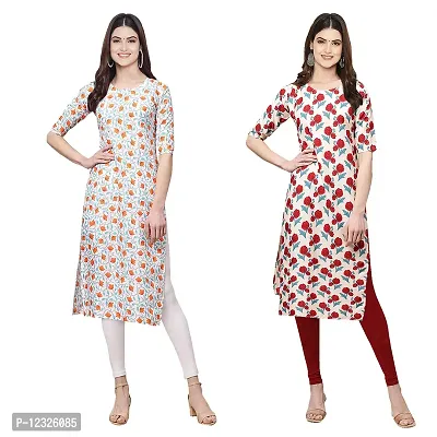 Straight Multicoloured Printed Crepe Kurta Pack Of 2