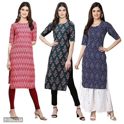 Elite Crepe Printed Straight Stitched Kurta For Women- Pack Of 3