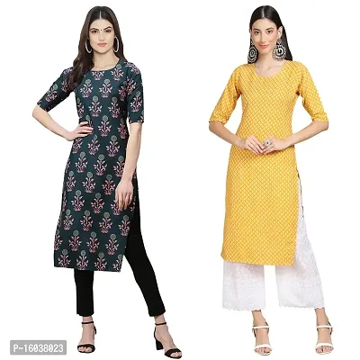 Multicoloured Crepe Printed Kurtas For Women-thumb0