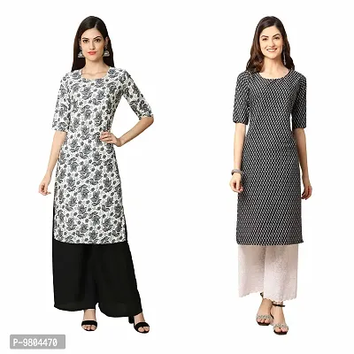 Stylish Digital Printed Woman Crepe Multicolored Kurtis Pack of 2-thumb0