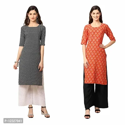 Straight Multicoloured Printed Crepe Kurta Pack Of 2