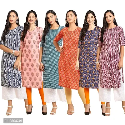 Trendy Crepe Digital Printed Straight Kurta For Women ( Pack Of 6 )-thumb0