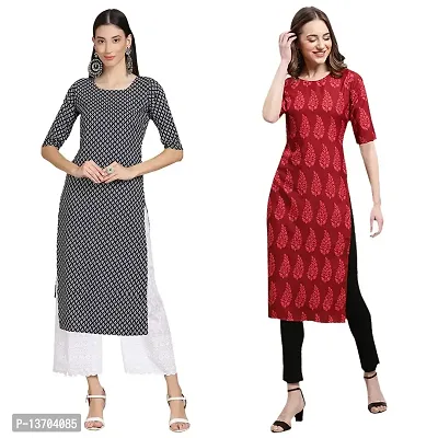 Stylish Crepe Printed Straight Kurta For Women- Pack Of 2