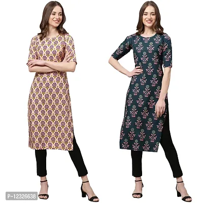 Straight Multicoloured Printed Crepe Kurta Pack Of 2