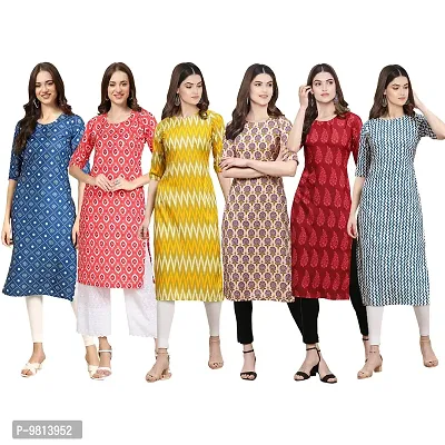 Women Crepe Digital Printed Straight Kurti  Pack of 6-thumb0