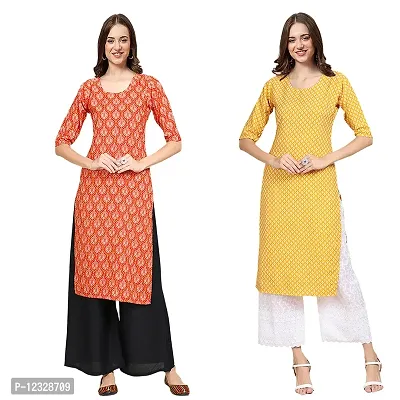 Straight Multicoloured Printed Crepe Kurta Pack Of 2-thumb0