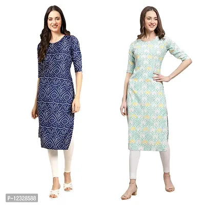 Straight Multicoloured Printed Crepe Kurta Pack Of 2