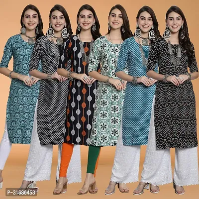 Fancy Crepe Printed Kurtas For Women Pack Of 6