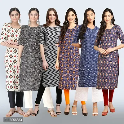 Women Stylish Crepe Printed Straight Kurta Combo