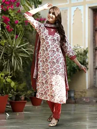 Stylish Cotton Blend Printed Kurta With Pant And Dupatta Set For Women-thumb2