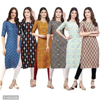 Women Crepe Digital Printed Straight Kurti Pack of 6