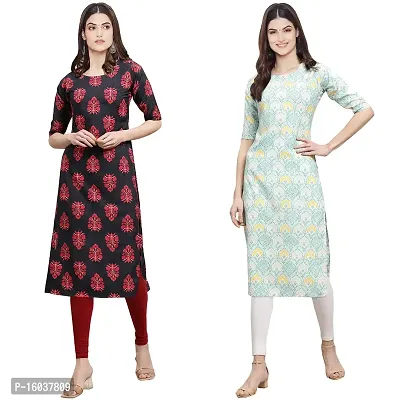 Stylish Crepe Printed Straight Kurta For Women-Pack Of 2-thumb0