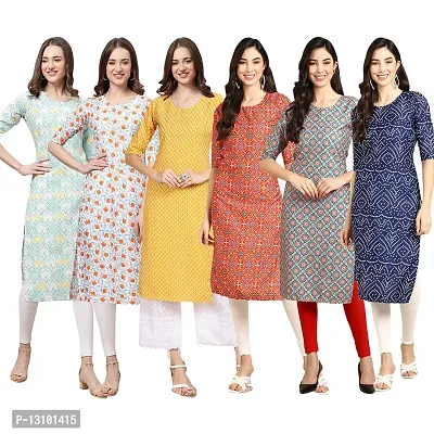 Women Crepe Digital Printed Straight Kurti  Pack of 6