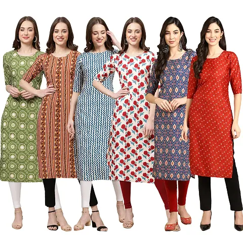 Stylish Crepe Printed Kurti - Pack of 6