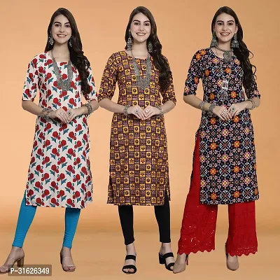 Stylish Multicoloured Crepe Kurta For Women Combo Of 3