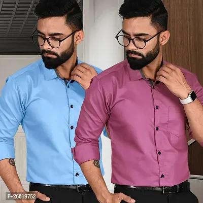 Comfortable Multicoloured Cotton Long Sleeve Formal Shirt For Men Pack Of 2-thumb0