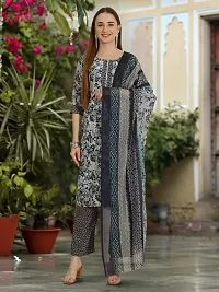 Stylish Cotton Blend Printed Kurta With Pant And Dupatta Set For Women-thumb1