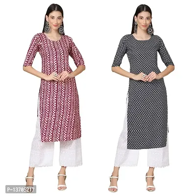 Stylish Crepe Printed Straight Kurta For Women- Pack Of 2-thumb0