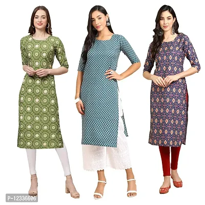 Elite Crepe Printed Straight Stitched Kurta For Women- Pack Of 3