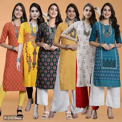 Fancy Crepe Printed Kurtas For Women Pack Of 6-thumb0