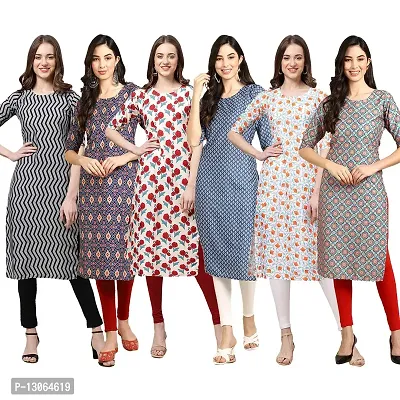 Trendy Crepe Digital Printed Straight Kurta For Women ( Pack Of 6 )