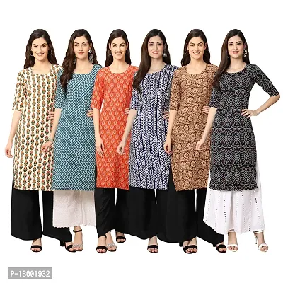 Trendy Crepe Printed Straight Kurta Combo For Women Pack Of 6