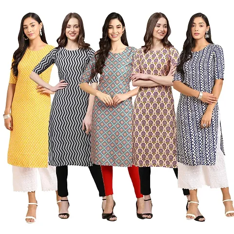 Combo Of 5 Crepe Printed Kurtis