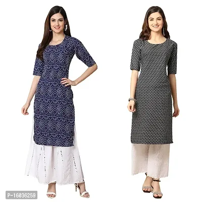 Stylish Straight Printed Crepe Kurta For Women -Pack Of 2-thumb0