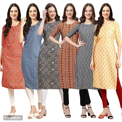 Women Crepe Digital Printed Straight Kurti  Pack of 6