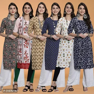 Fancy Crepe Printed Kurtas For Women Pack Of 6