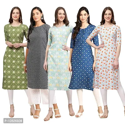 Women Crepe Digital Printed Straight Kurti { Pack of 5 }