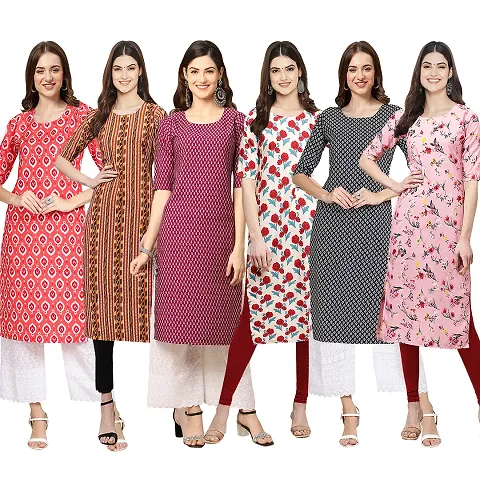 Women Crepe Digital Straight Kurti Pack of