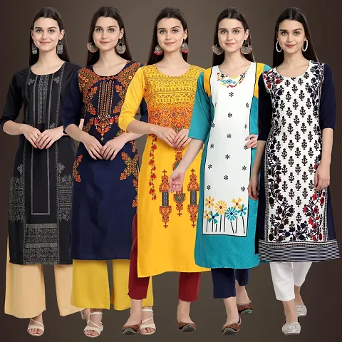 Stylish Fancy Crepe Kurtis - Pack Of 5