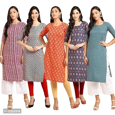 Women Crepe Digital Printed Straight Kurti { Pack of 5 }