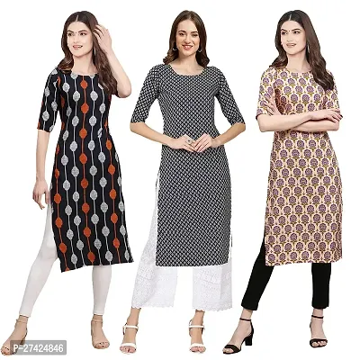 Stylish Multicoloured Crepe Stitched Kurta For Women Pack of 3-thumb0