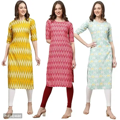 Stylish Multicoloured Crepe Stitched Kurta For Women Pack of 3-thumb0