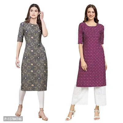 Stylish Crepe Digital Printed Kurta For Women- Pack Of 2-thumb0