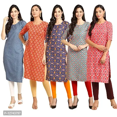 Stylish Crepe Digital Printed Straight Kurti For Women Pack of 5