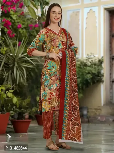 Stylish Cotton Blend Printed Kurta With Pant And Dupatta Set For Women-thumb5