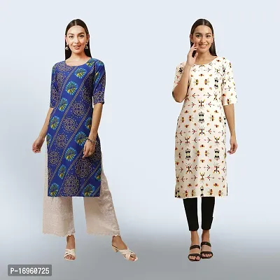 Women Stylish Crepe Ethnic Motif Casual Straight Kurta