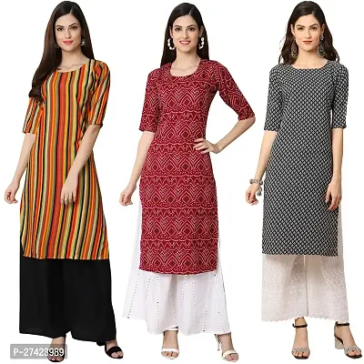 Stylish Multicoloured Crepe Stitched Kurta For Women Pack of 3-thumb0