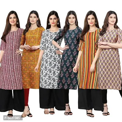 Women Crepe Digital Printed Straight Kurti  Pack of 6-thumb0