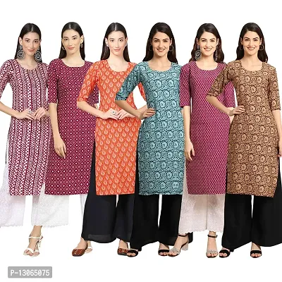 Trendy Crepe Digital Printed Straight Kurta For Women ( Pack Of 6 )-thumb0