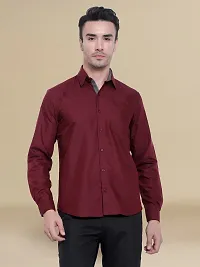 Reliable Maroon Cotton Solid Long Sleeve Casual Shirts For Men-thumb3